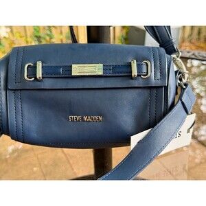 Steve Madden Brollins Navy Faux Leather Crossbody Bag Zip Silver Hardware